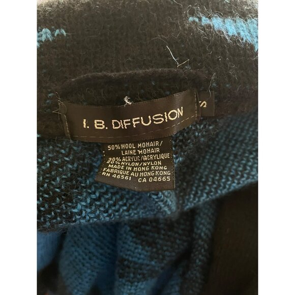 90’s Funky Vintage I.B. Diffusion Blue & Black Geometric Wool Blend Open Front L - Picture 5 of 9